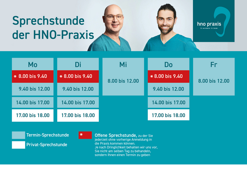 Sprechzeiten HNO-Praxis Dr. van Ackeren und Dr. Zander